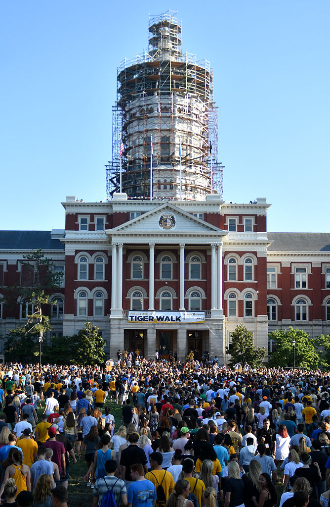 Freshman and transfer students gathered on Francis Quadrangle for the annual Tiger Walk